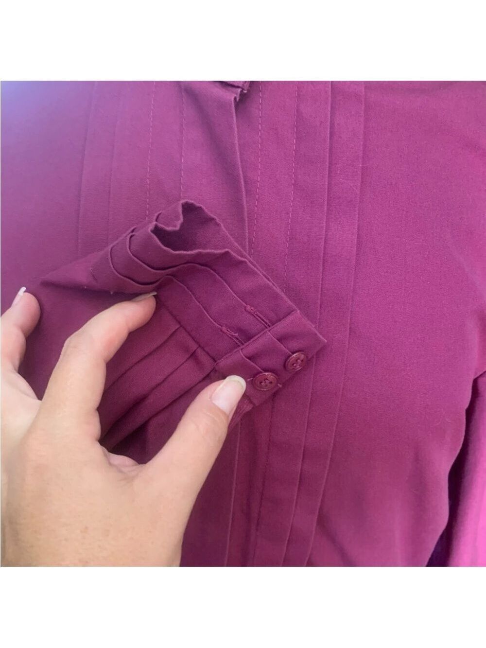 ❤️Vintage 90’s Sasson high neck puff sleeved plum button up midi dress sz 14/15 - Picture 5 of 10